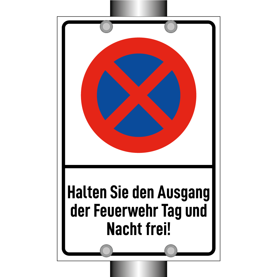 Halten Sie den Ausgang der Feuerwehr Tag und Nacht frei!