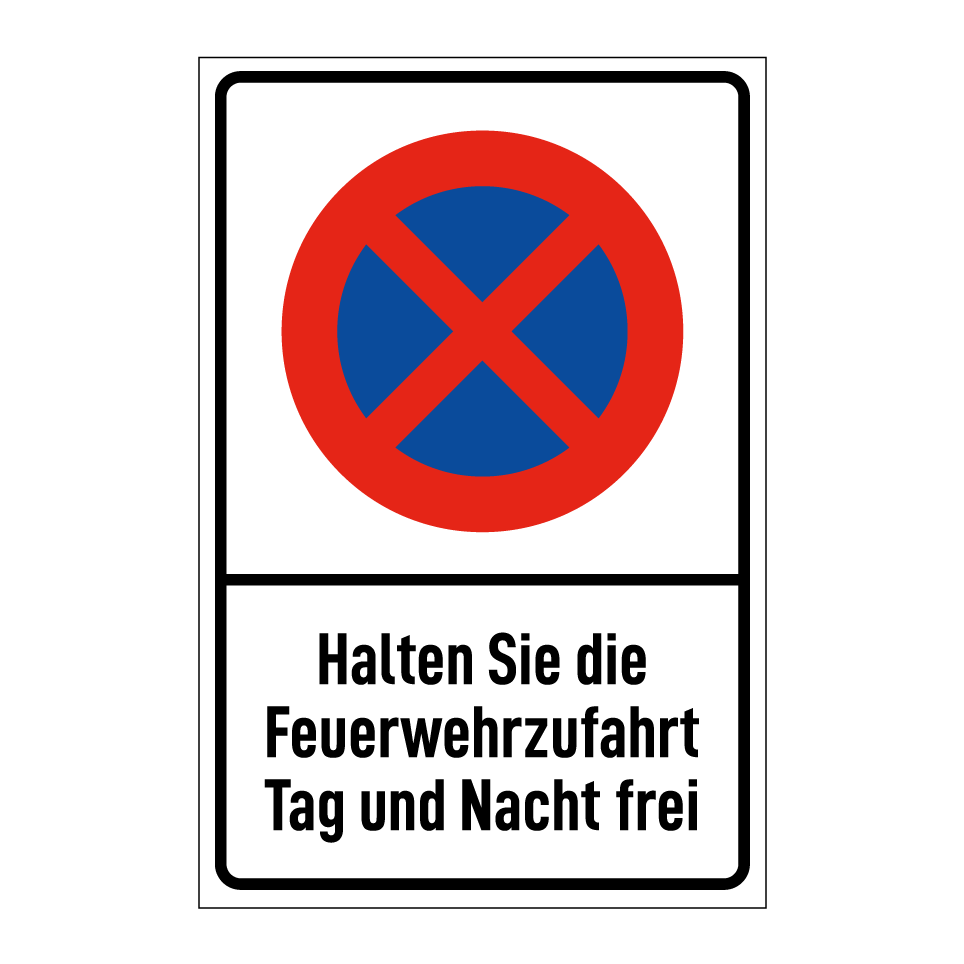 Halten Sie die Feuerwehrzufahrt Tag und Nacht frei