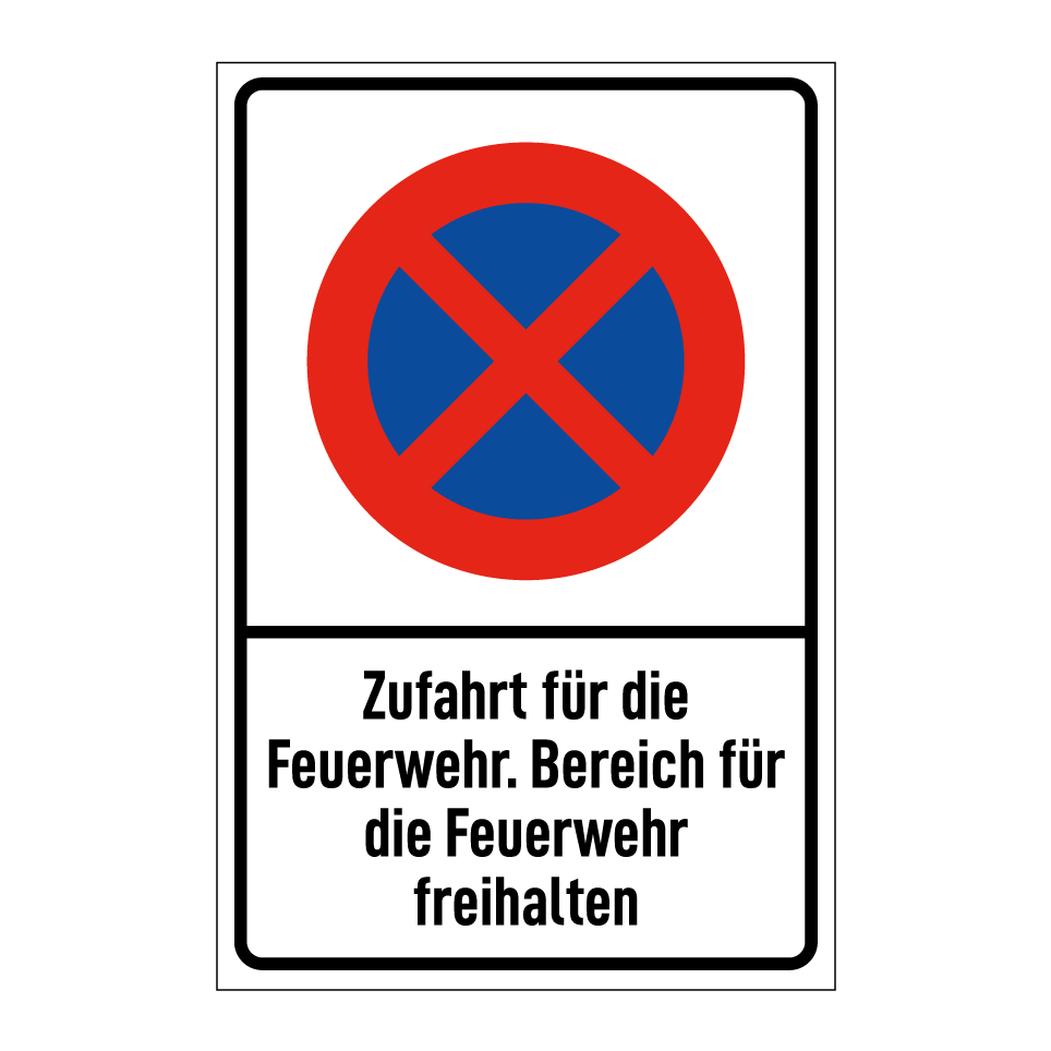 Zufahrt für die Feuerwehr. Bereich für die Feuerwehr freihalten