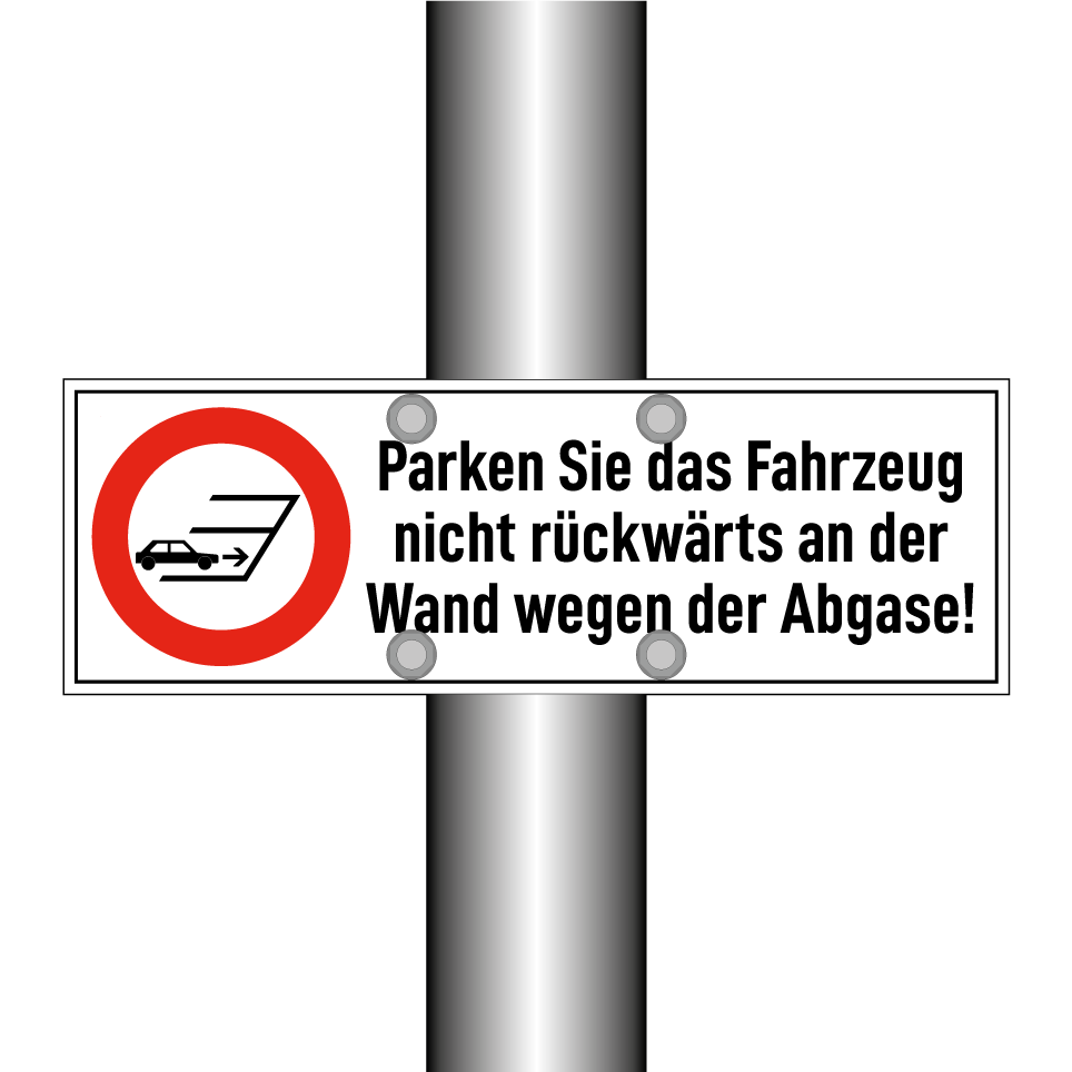 Parken Sie das Fahrzeug nicht rückwärts an der Wand wegen der Abgase!