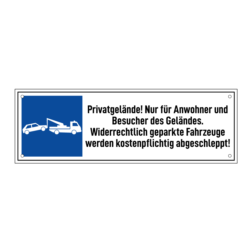 Privatgelände! Nur für Anwohner und Besucher des Geländes. Widerrechtlich geparkte Fahrzeuge werden kostenpflichtig abgeschleppt!