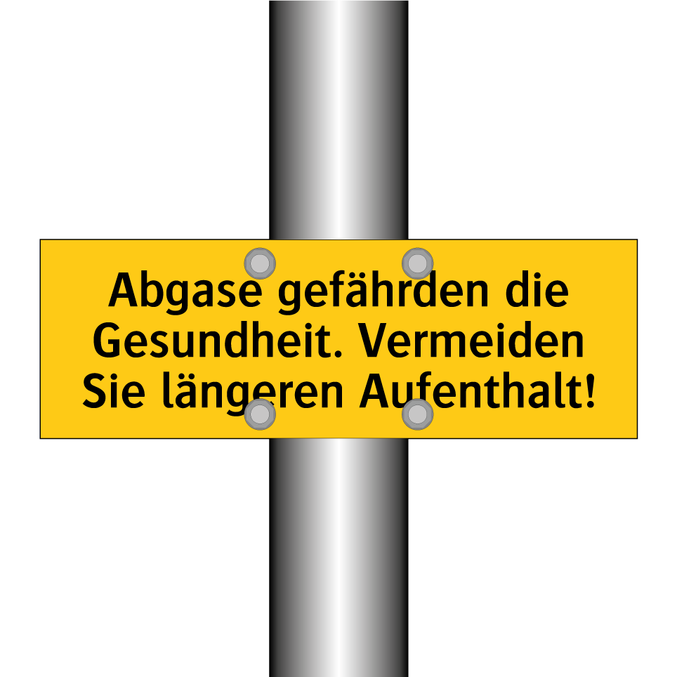 Abgase gefährden die Gesundheit. Vermeiden Sie längeren Aufenthalt!