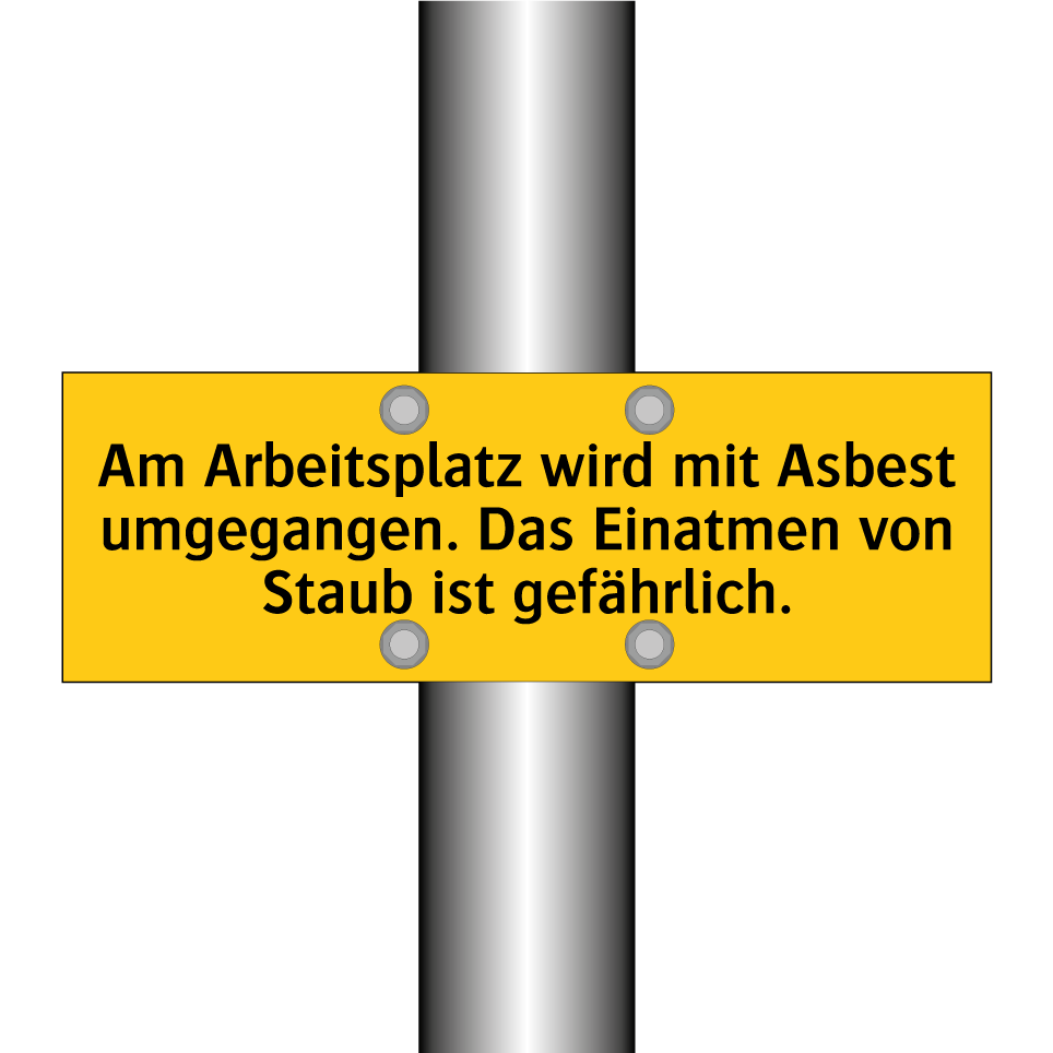 Am Arbeitsplatz wird mit Asbest umgegangen. Das Einatmen von Staub ist gefährlich.