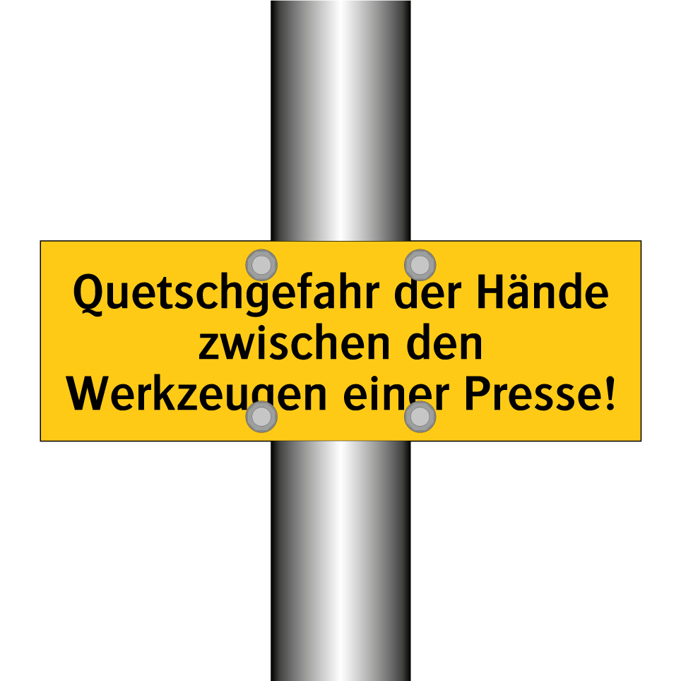 Quetschgefahr der Hände zwischen den Werkzeugen einer Presse!