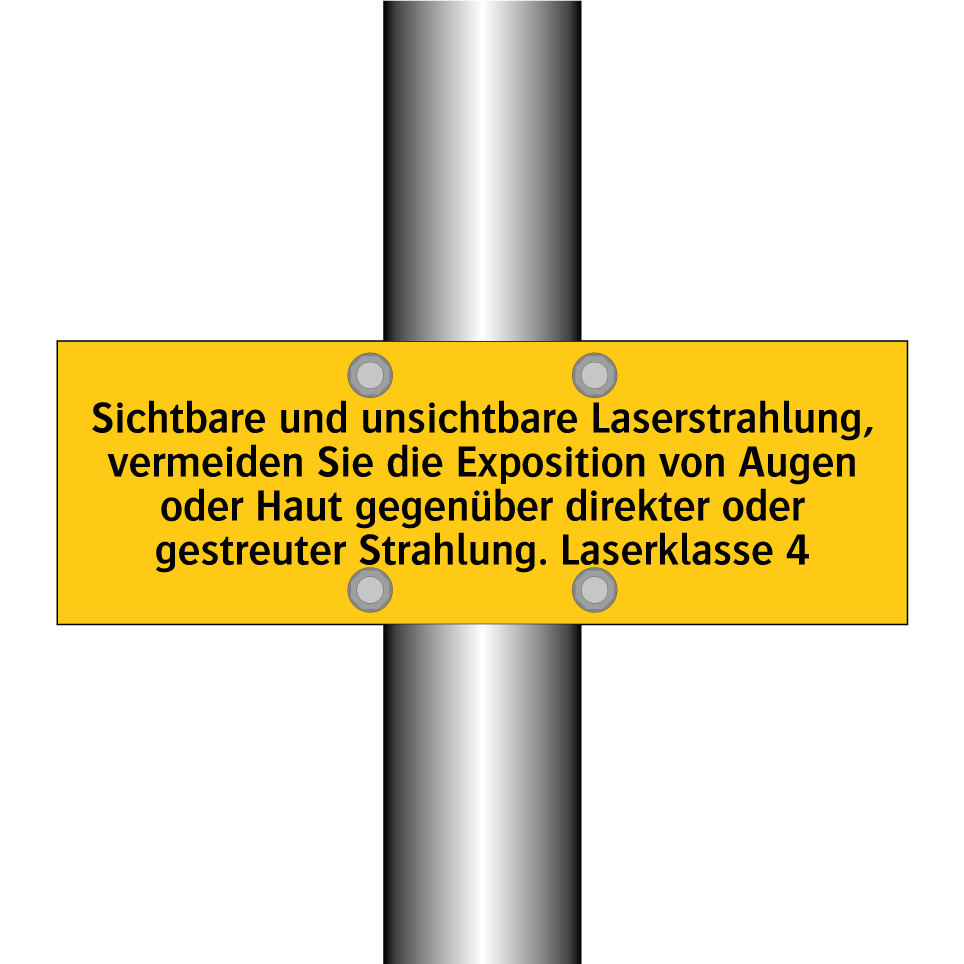 Sichtbare und unsichtbare Laserstrahlung, vermeiden Sie die Exposition von Augen oder Haut gegenüber direkter oder gestreuter Strahlung. Laserklasse 4