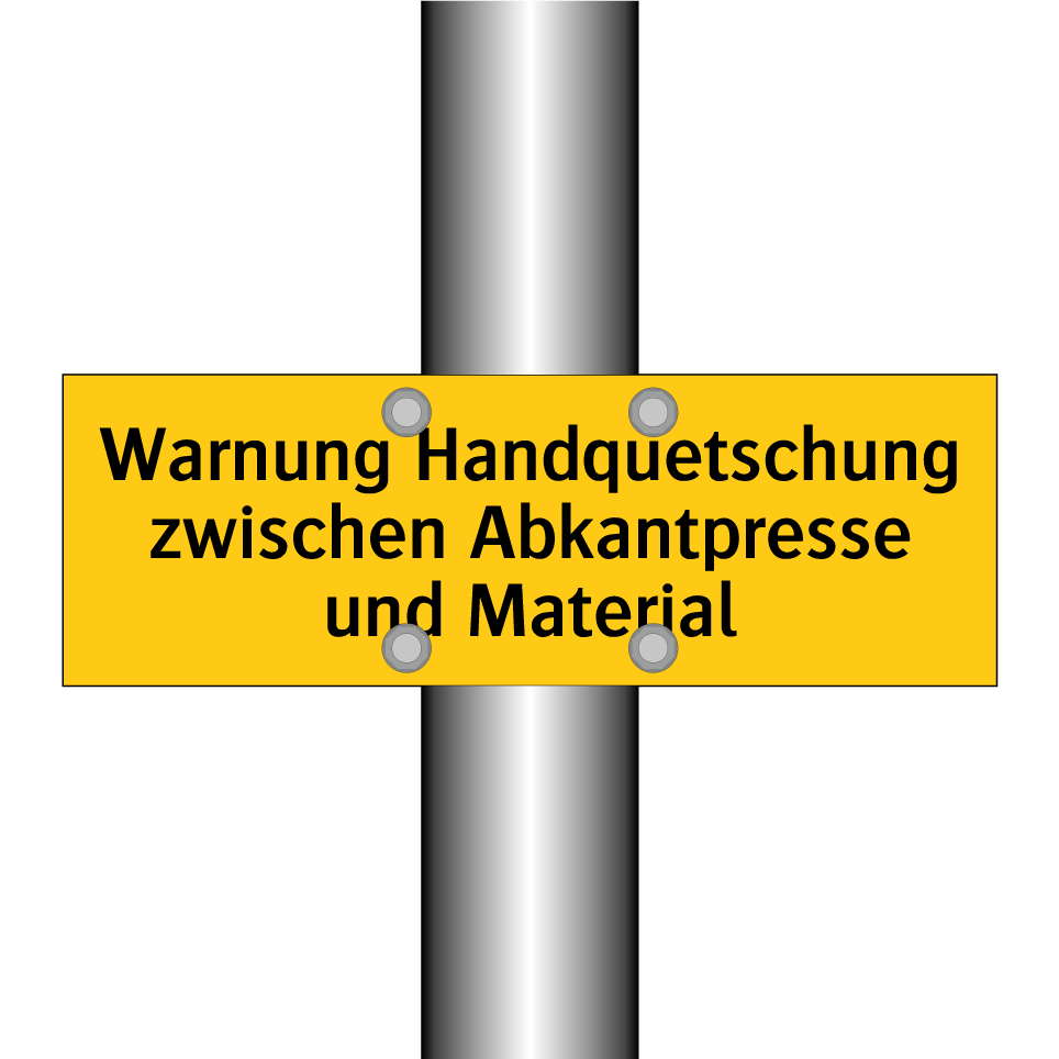 Warnung Handquetschung zwischen Abkantpresse und Material