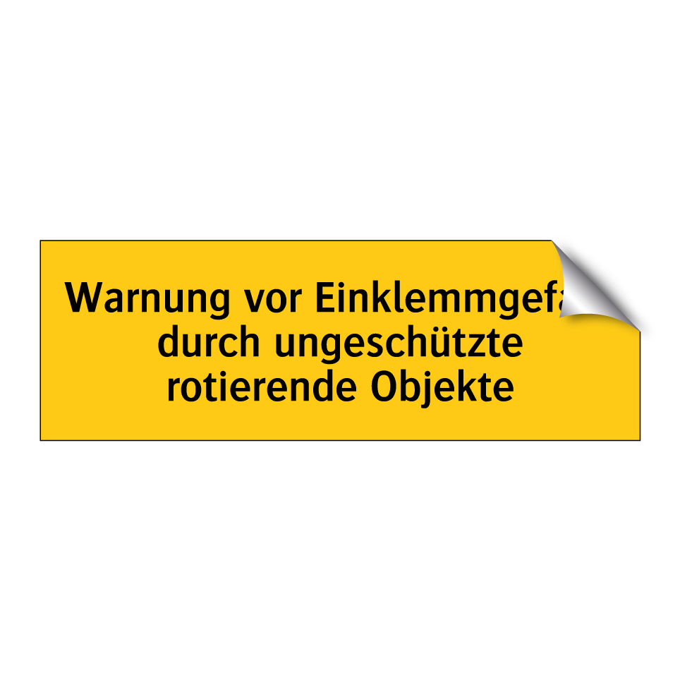 Warnung vor Einklemmgefahr durch ungeschützte rotierende Objekte