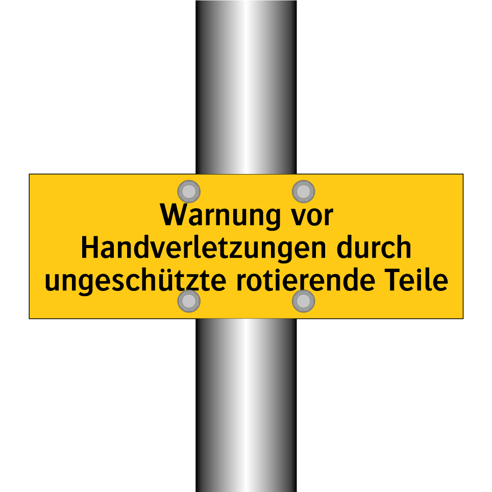 Warnung vor Handverletzungen durch ungeschützte rotierende Teile