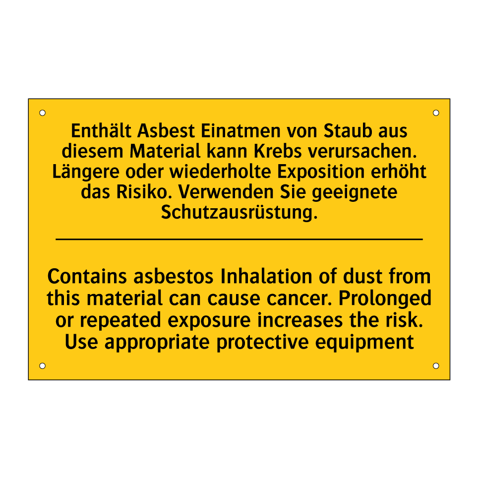 Enthält Asbest Einatmen von Staub /.../ - Contains asbestos Inhalation of /.../