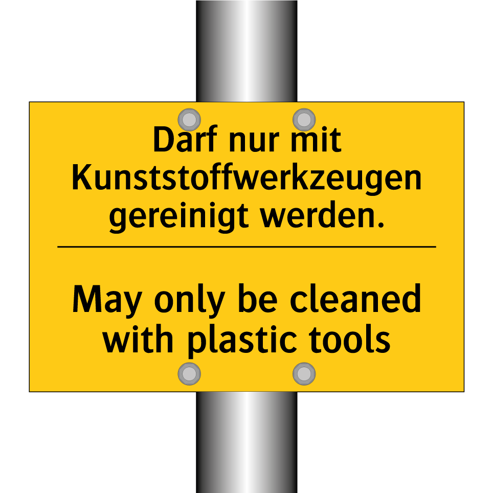 Darf nur mit Kunststoffwerkzeugen /.../ - May only be cleaned with plastic /.../