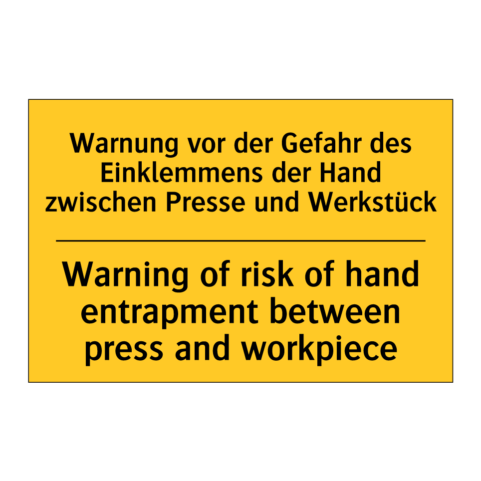 Warnung vor der Gefahr des Einklemmens /.../ - Warning of risk of hand entrapment /.../