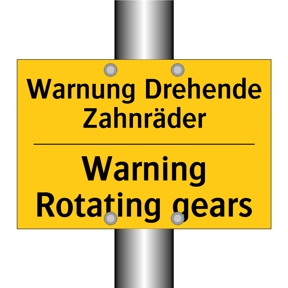 Warnung Drehende Zahnräder - Warning Rotating gears