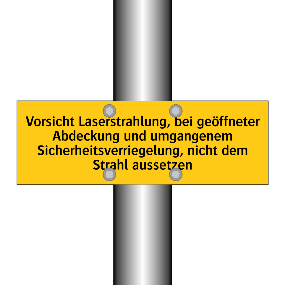 Vorsicht Laserstrahlung, bei geöffneter Abdeckung und umgangenem Sicherheitsverriegelung, nicht dem Strahl aussetzen