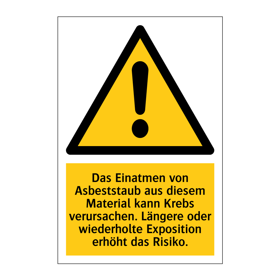 Das Einatmen von Asbeststaub aus diesem Material kann Krebs verursachen. Längere oder wiederholte Exposition erhöht das Risiko.
