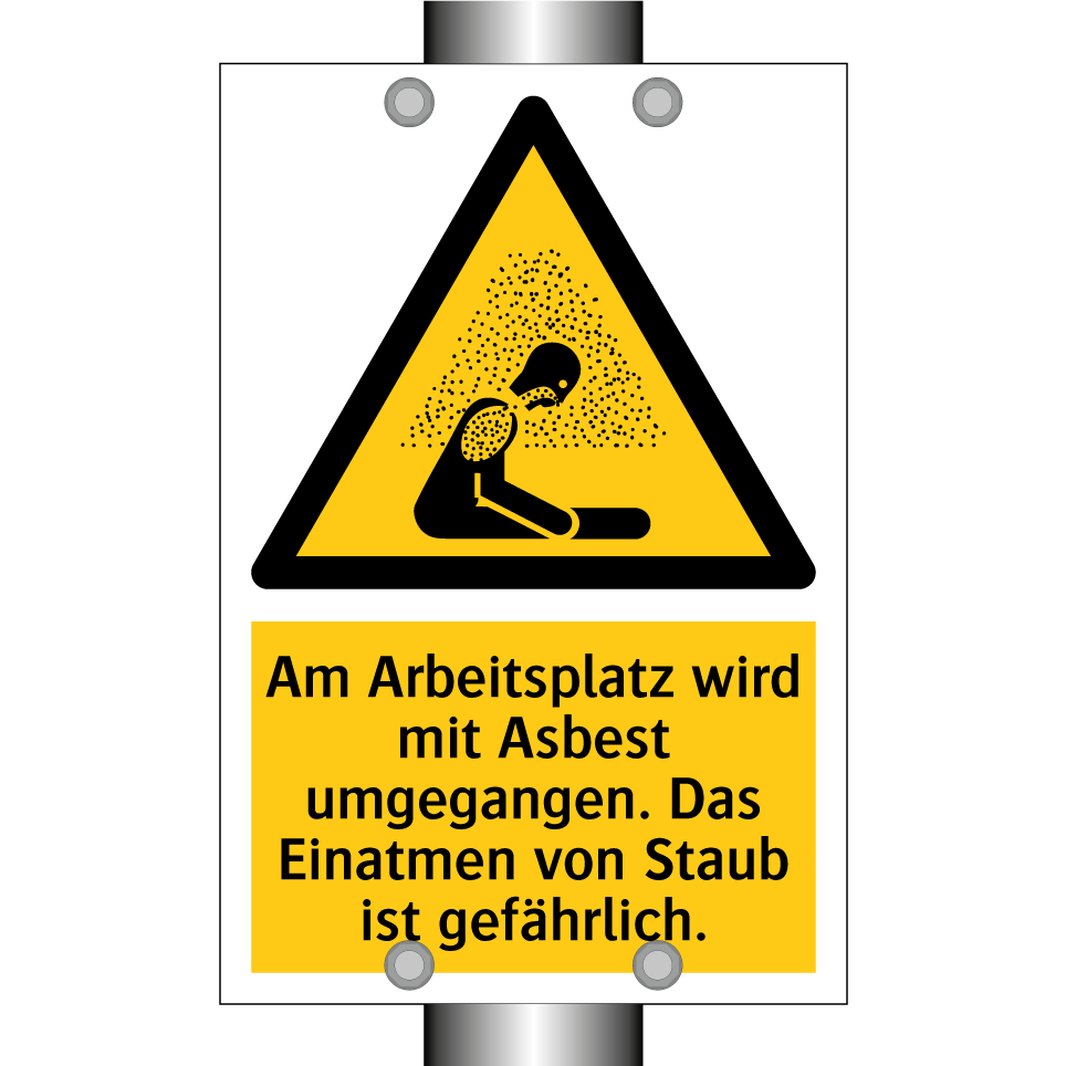Am Arbeitsplatz wird mit Asbest umgegangen. Das Einatmen von Staub ist gefährlich.