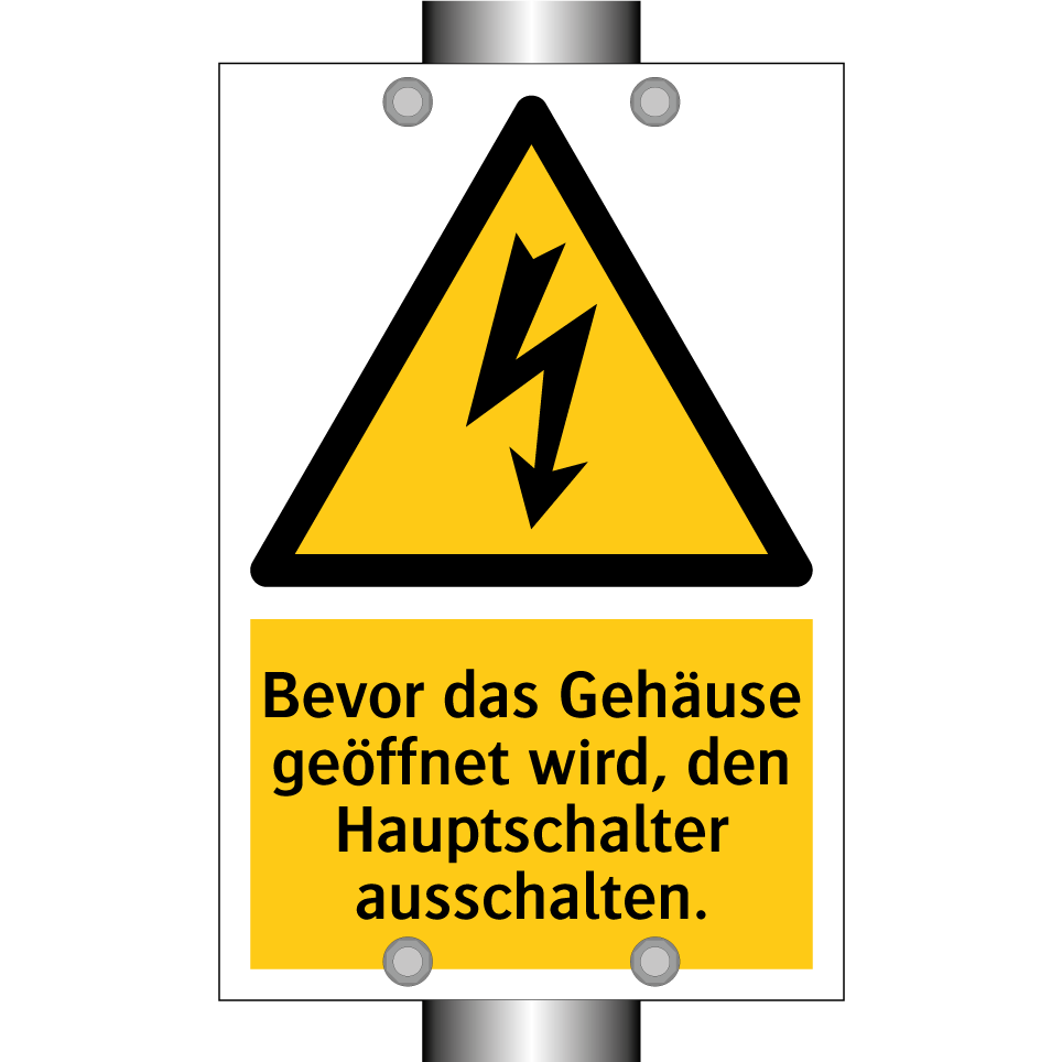 Bevor das Gehäuse geöffnet wird, den Hauptschalter ausschalten.