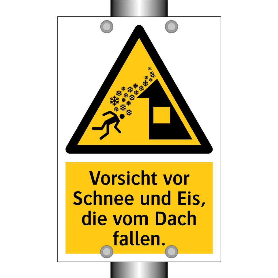 Vorsicht vor Schnee und Eis, die vom Dach fallen.