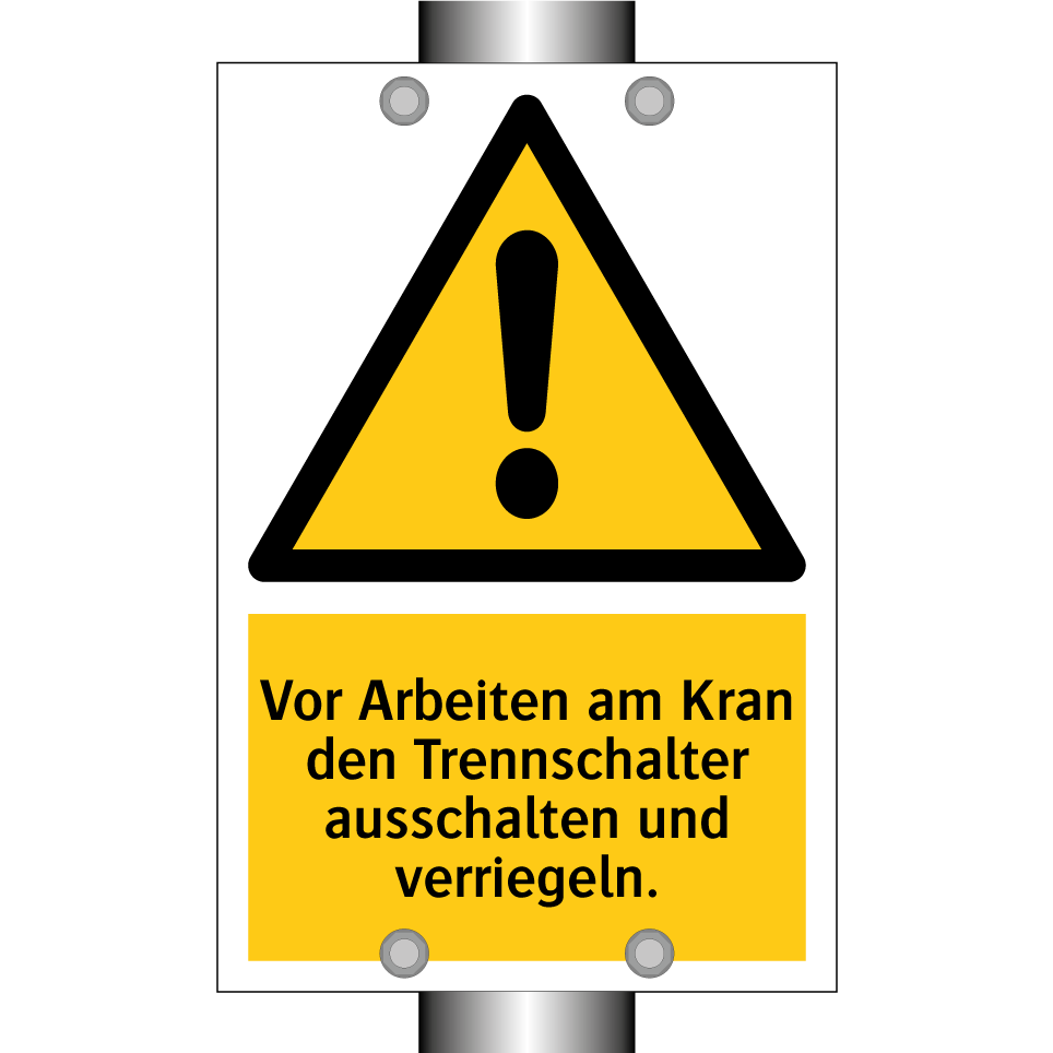 Vor Arbeiten am Kran den Trennschalter ausschalten und verriegeln.