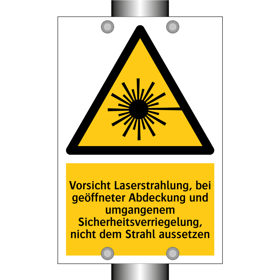 Vorsicht Laserstrahlung, bei geöffneter Abdeckung und umgangenem Sicherheitsverriegelung, nicht dem Strahl aussetzen