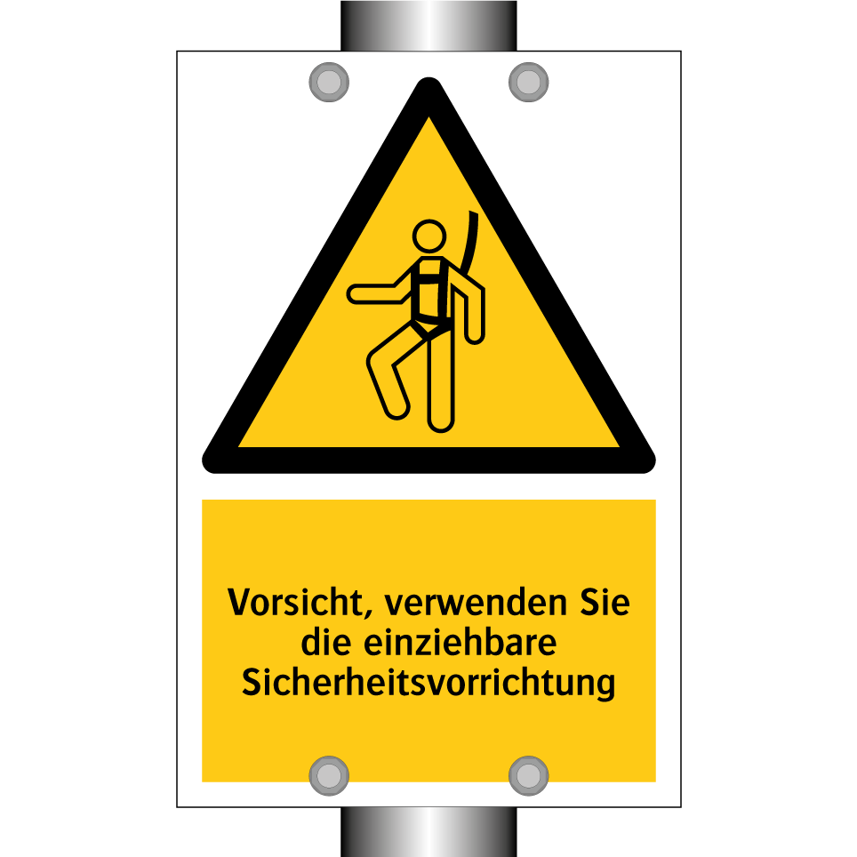 Vorsicht, verwenden Sie die einziehbare Sicherheitsvorrichtung