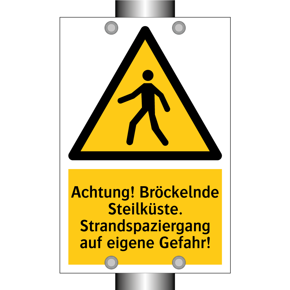 Achtung! Bröckelnde Steilküste. Strandspaziergang auf eigene Gefahr!