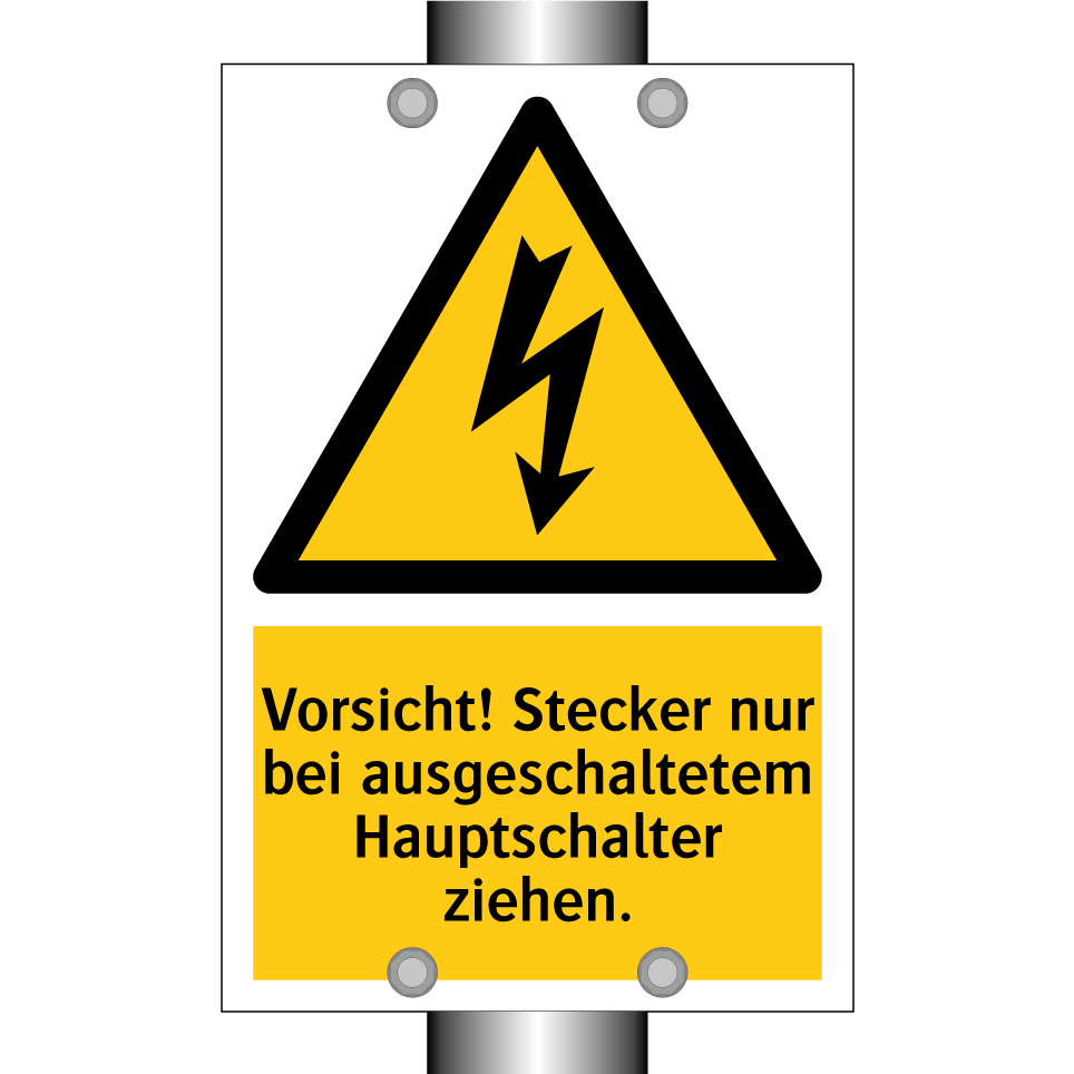 Vorsicht! Stecker nur bei ausgeschaltetem Hauptschalter ziehen.