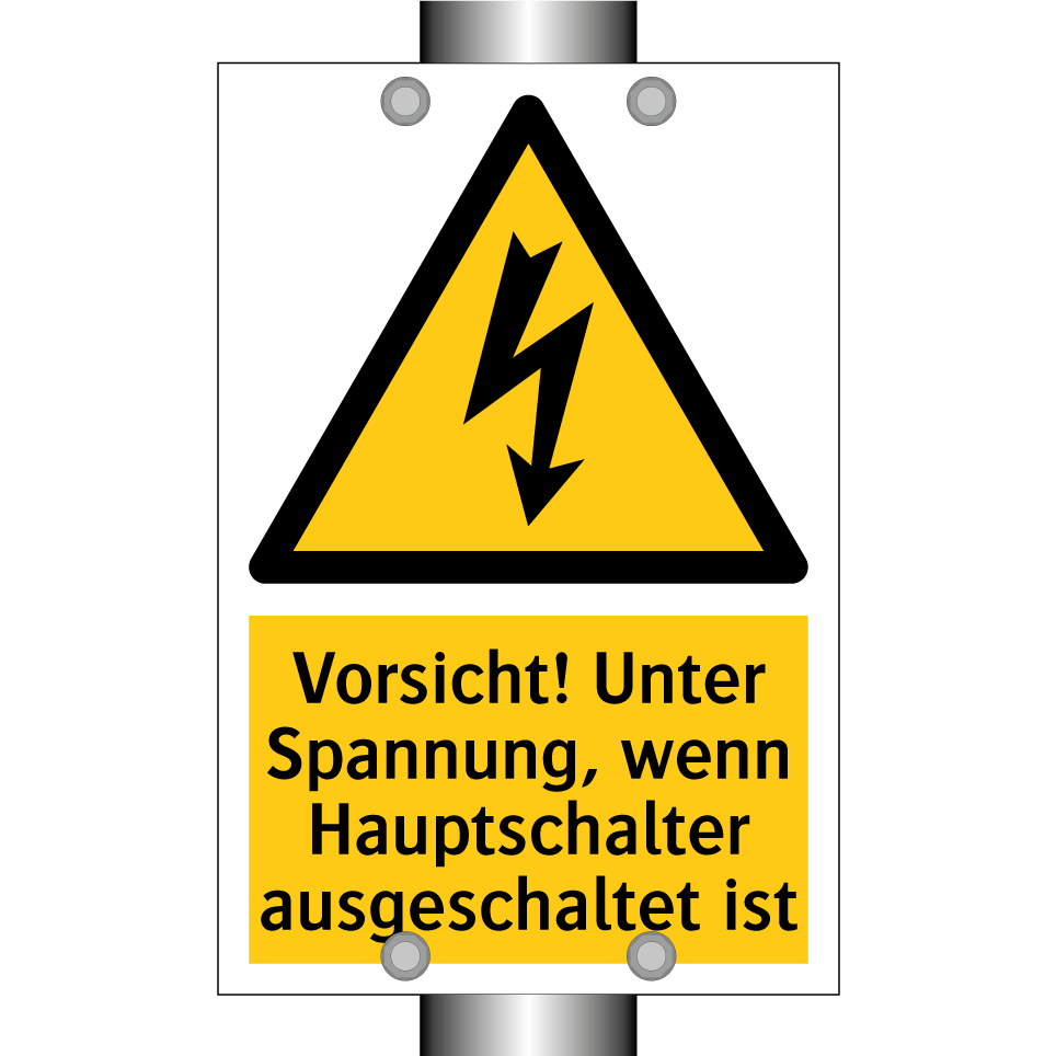 Vorsicht! Unter Spannung, wenn Hauptschalter ausgeschaltet ist