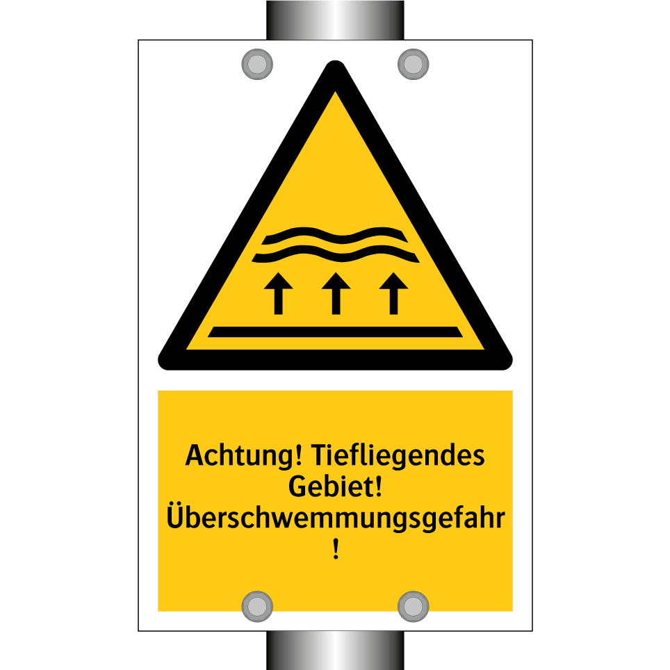 Achtung! Tiefliegendes Gebiet! Überschwemmungsgefahr!