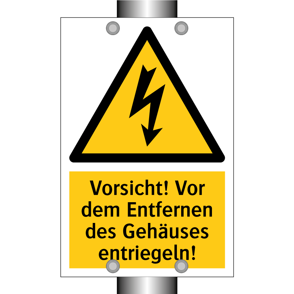 Vorsicht! Vor dem Entfernen des Gehäuses entriegeln!