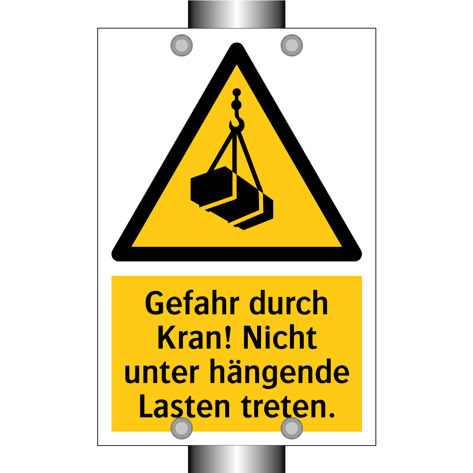 Gefahr durch Kran! Nicht unter hängende Lasten treten.