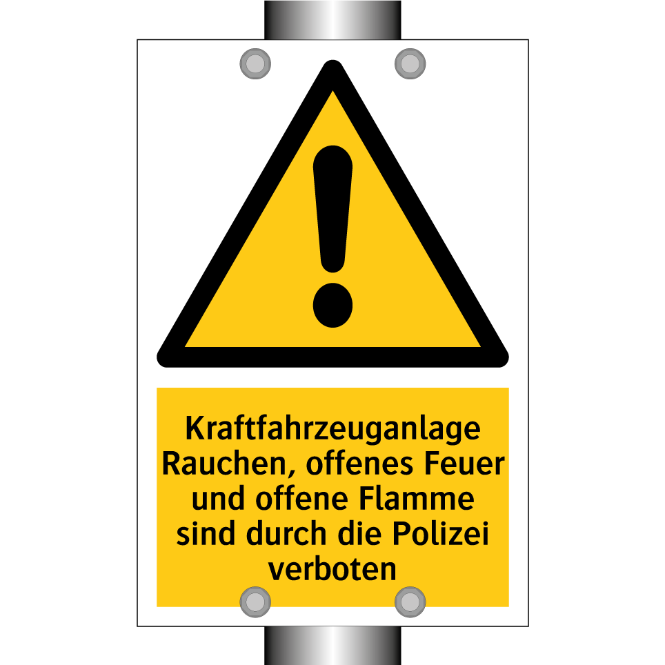Kraftfahrzeuganlage Rauchen, offenes Feuer und offene Flamme sind durch die Polizei verboten