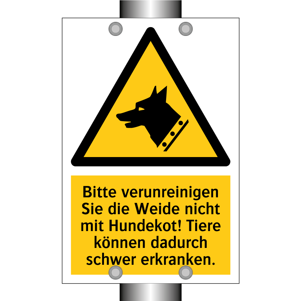 Bitte verunreinigen Sie die Weide nicht mit Hundekot! Tiere können dadurch schwer erkranken.