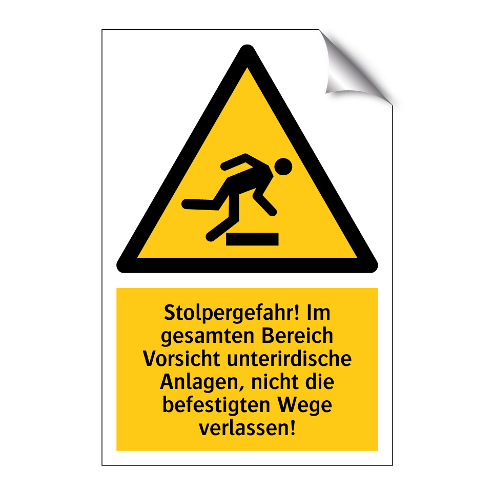Stolpergefahr! Im gesamten Bereich Vorsicht unterirdische Anlagen, nicht die befestigten Wege verlassen!