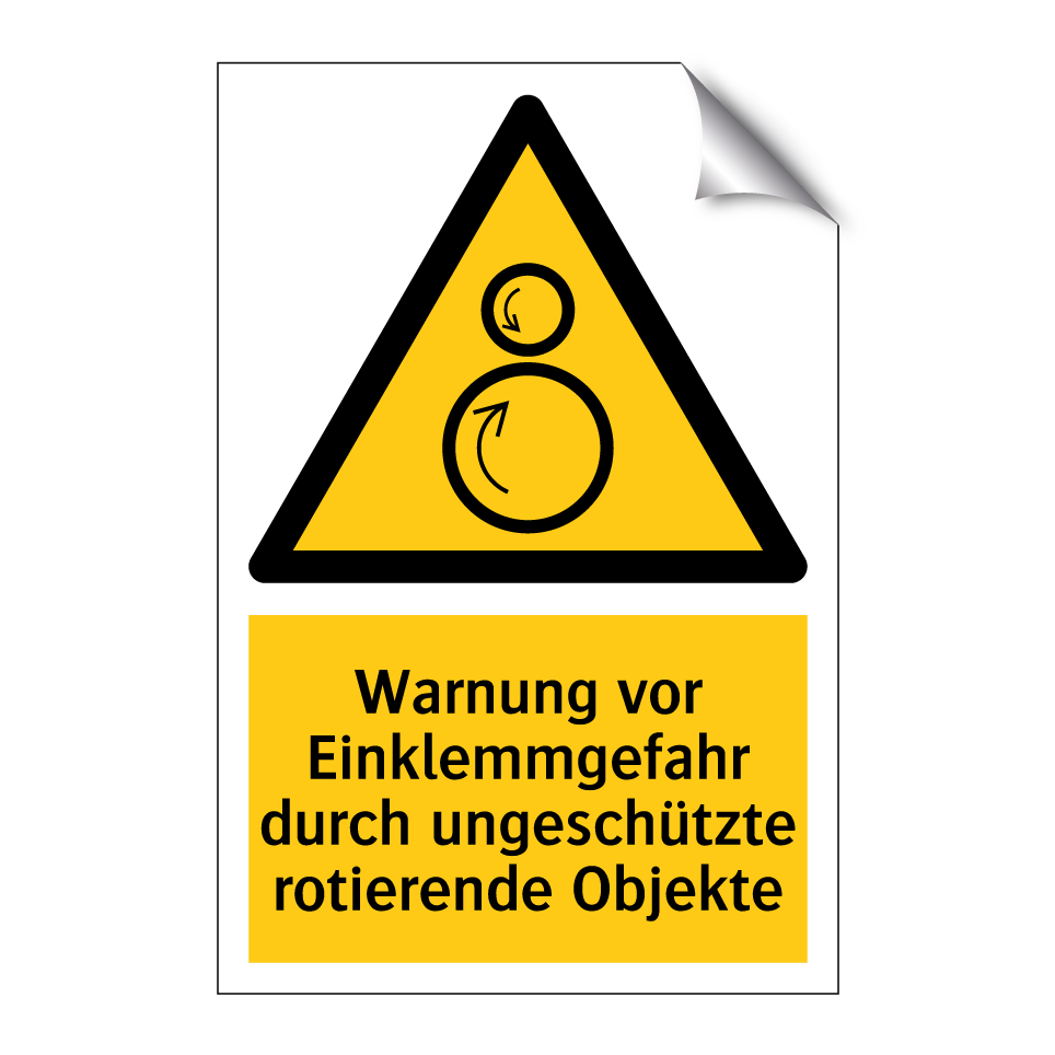 Warnung vor Einklemmgefahr durch ungeschützte rotierende Objekte