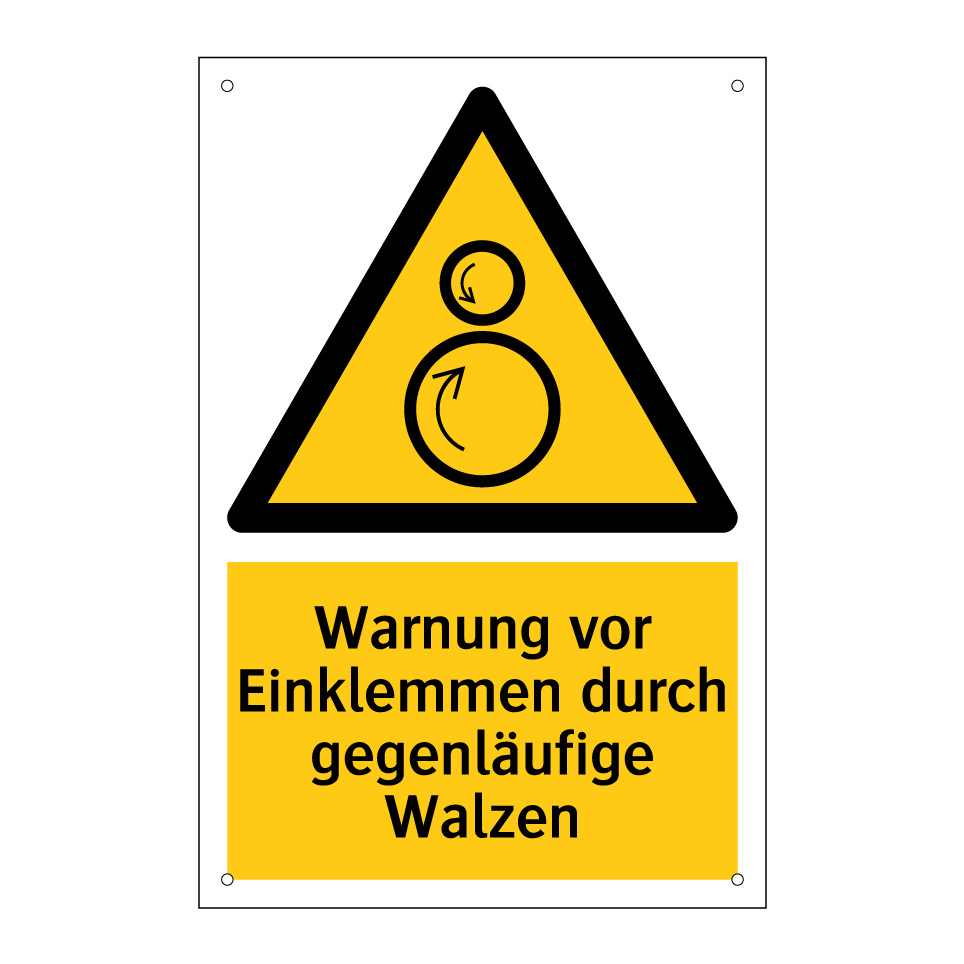 Warnung vor Einklemmen durch gegenläufige Walzen