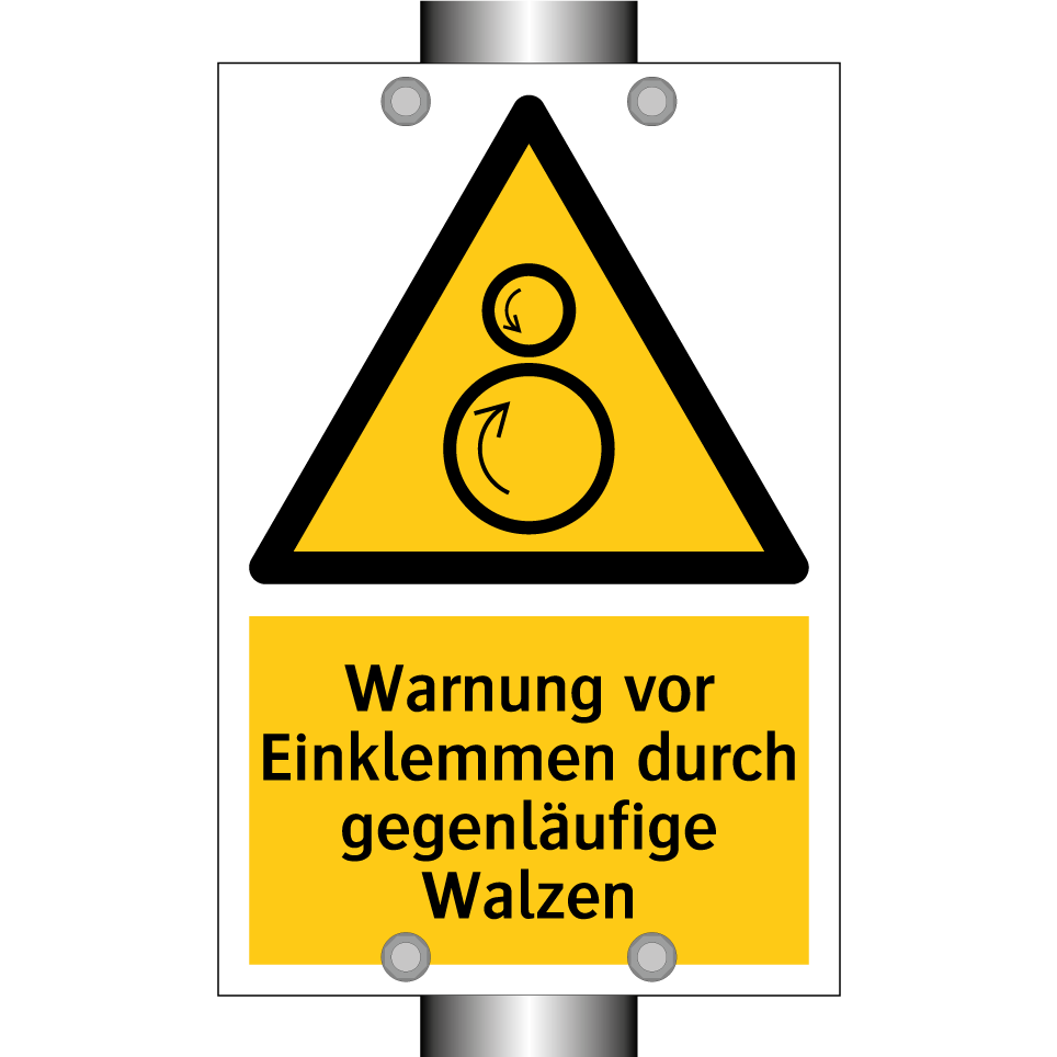 Warnung vor Einklemmen durch gegenläufige Walzen
