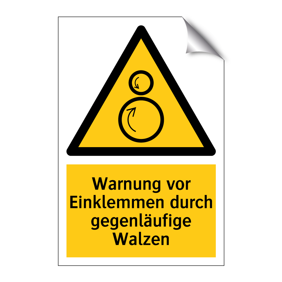 Warnung vor Einklemmen durch gegenläufige Walzen