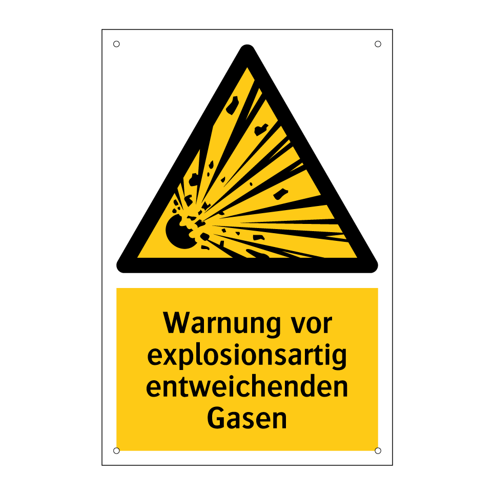 Warnung vor explosionsartig entweichenden Gasen