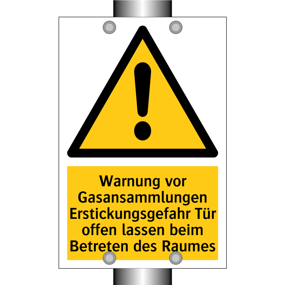 Warnung vor Gasansammlungen Erstickungsgefahr Tür offen lassen beim Betreten des Raumes