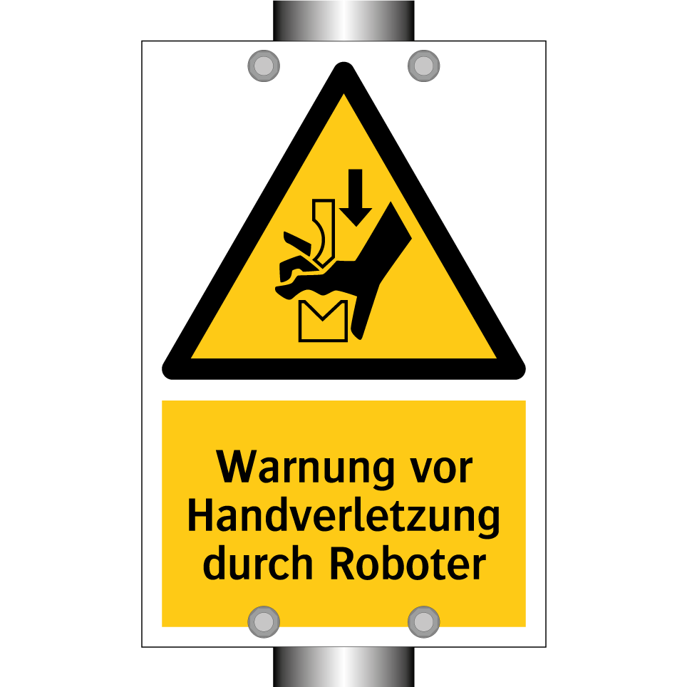 Warnung vor Handverletzung durch Roboter