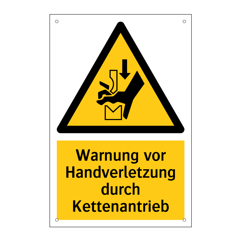 Warnung vor Handverletzung durch Kettenantrieb