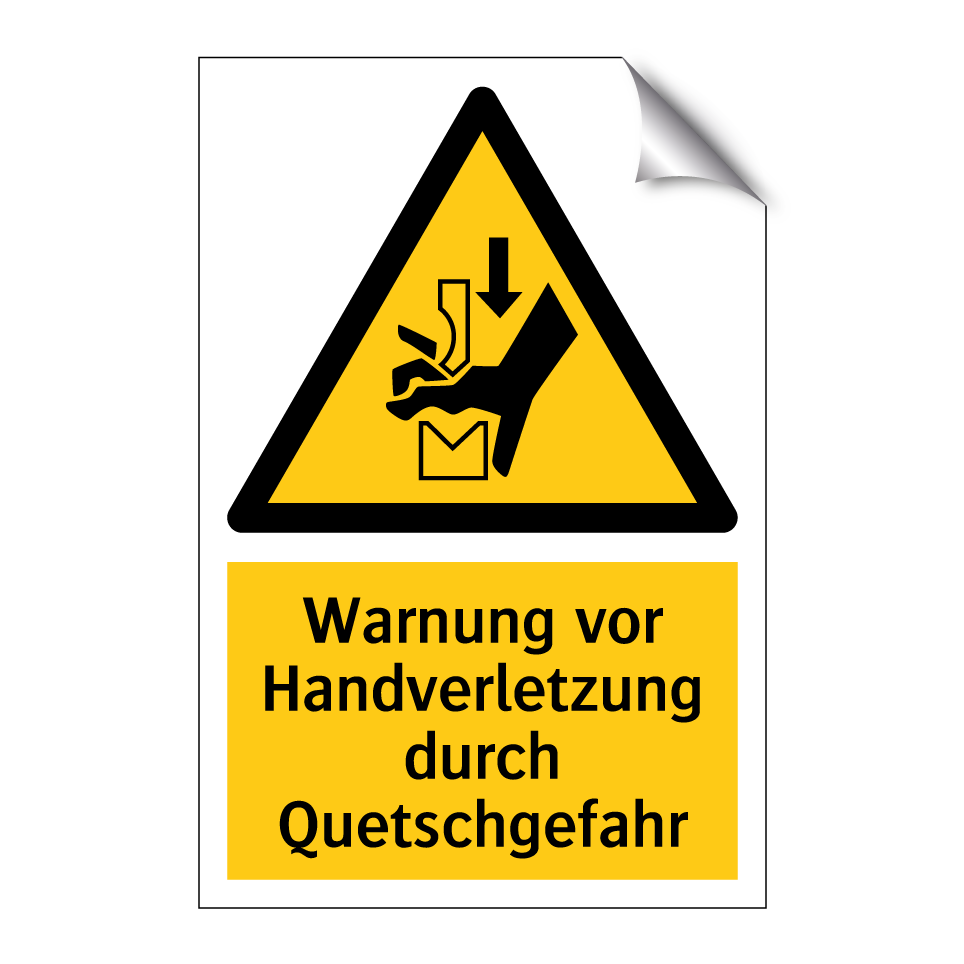 Warnung vor Handverletzung durch Quetschgefahr
