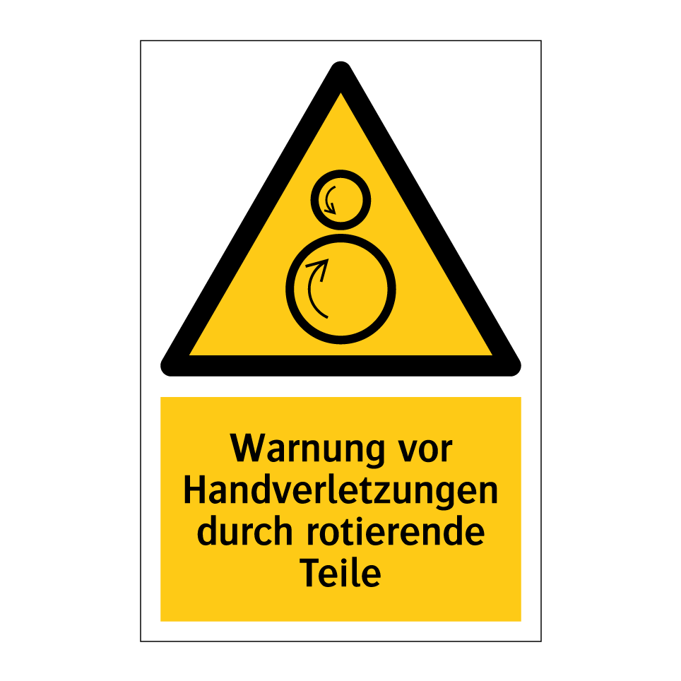 Warnung vor Handverletzungen durch rotierende Teile