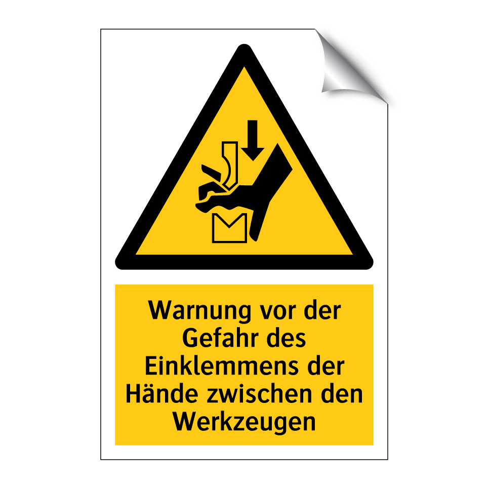 Warnung vor der Gefahr des Einklemmens der Hände zwischen den Werkzeugen