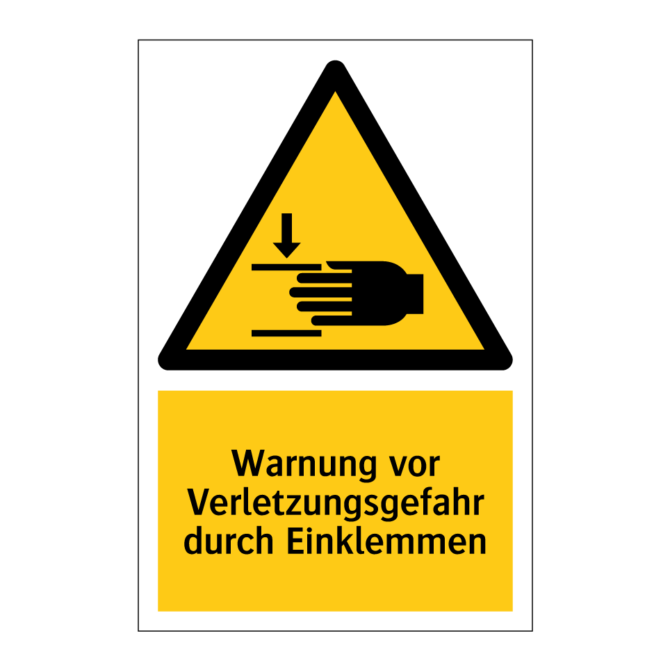 Warnung vor Verletzungsgefahr durch Einklemmen