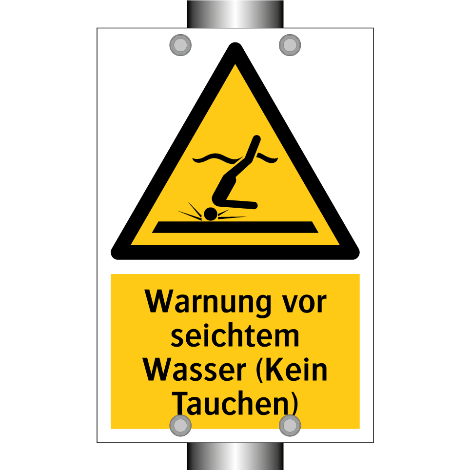 Warnung vor seichtem Wasser (Kein Tauchen)