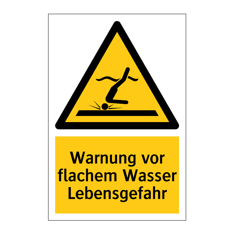 Warnung vor flachem Wasser Lebensgefahr
