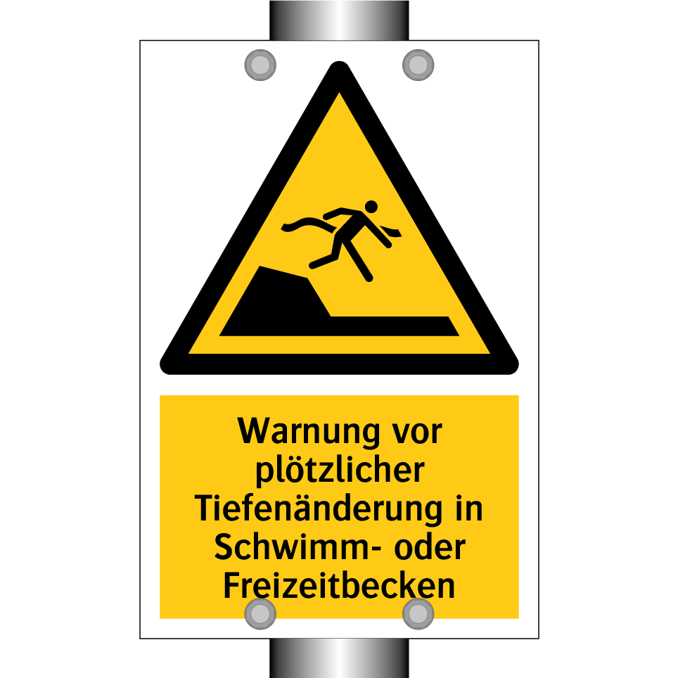 Warnung vor plötzlicher Tiefenänderung in Schwimm- oder Freizeitbecken