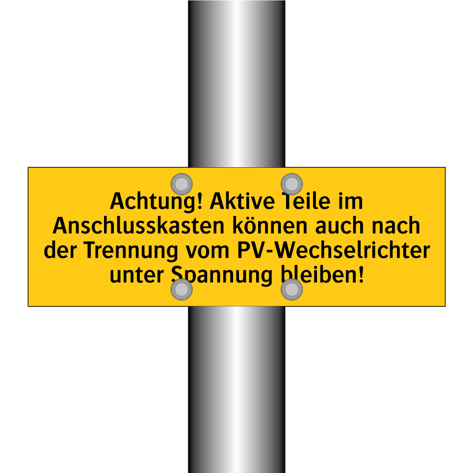 Achtung! Aktive Teile im Anschlusskasten können auch nach der Trennung vom PV-Wechselrichter unter Spannung bleiben!