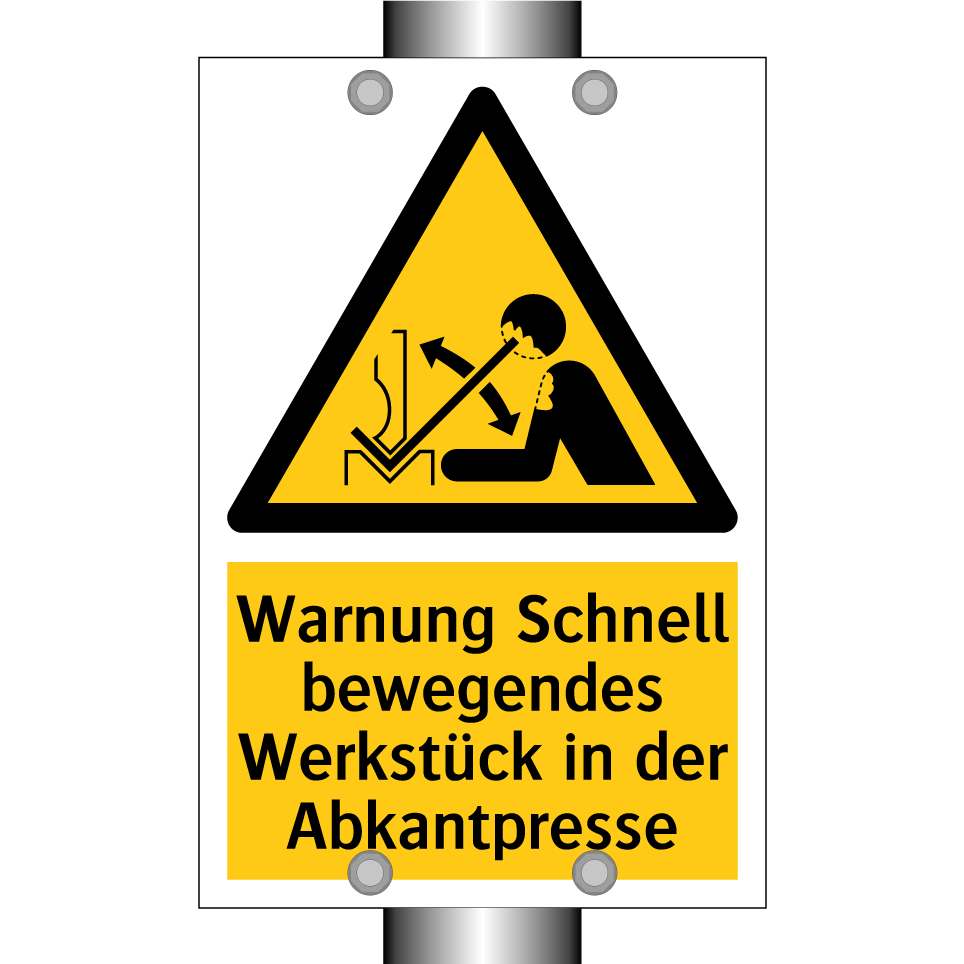 Warnung Schnell bewegendes Werkstück in der Abkantpresse
